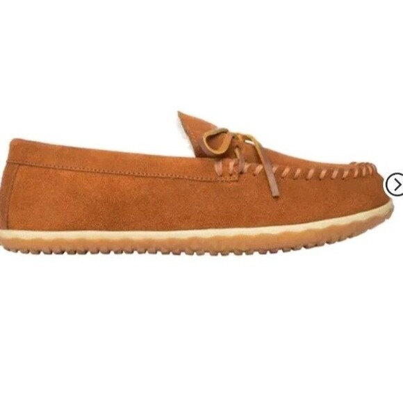 Men's Size 9 Minnetonka Moccasins Pile lined hardsole Brown Leather Suede NIB - Picture 3 of 6